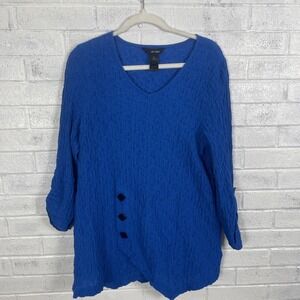 Ali Miles Blue Textured Tunic Top Womens Petite Size PL Minimalist Stretch
